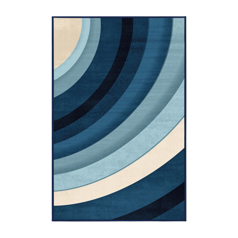 Machine Washable Pelico Sydney Opera House Modern & Contemporary Arc Rug in Blue – Navy Binding, 3x5