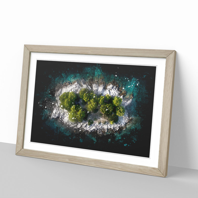 Island in Croatia - Picture Frame Painting, 65cm H x 90cm W x 2cm D, Oak