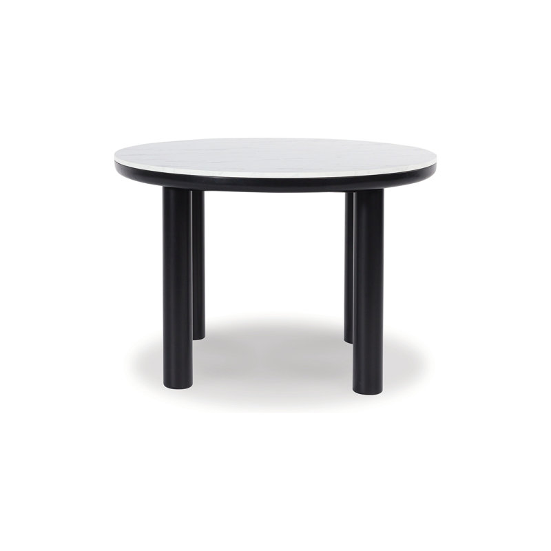 45 Inch Round White Marble Top Dining Table with Black Wood Legs