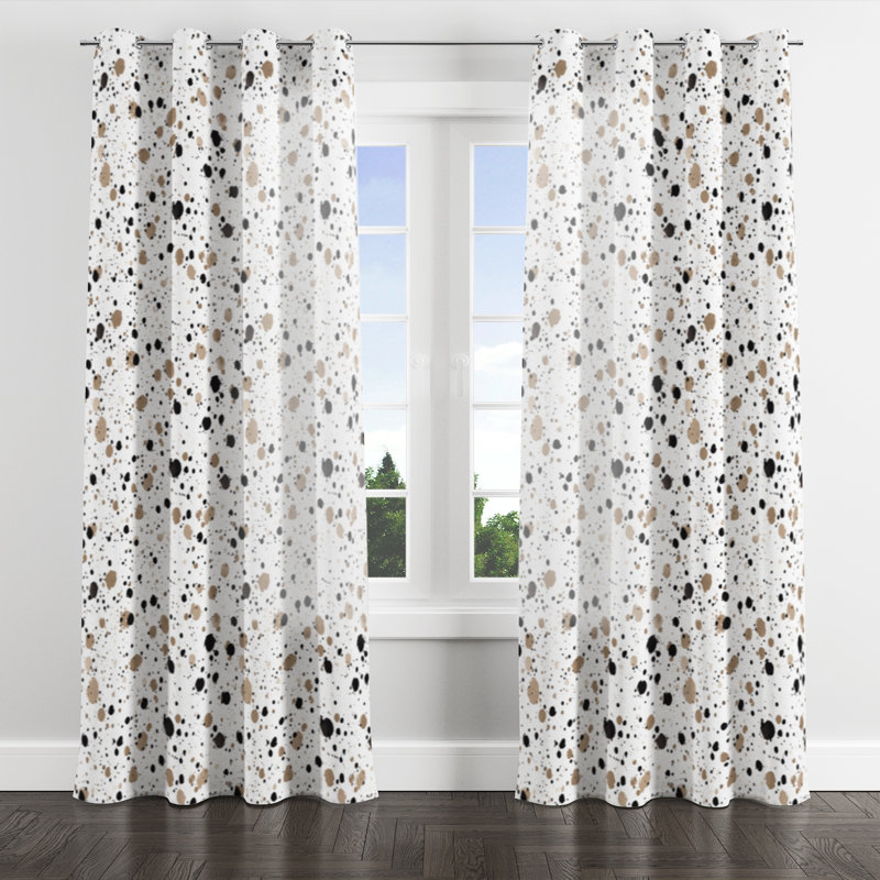 Abstract Curtains for bedroom - Modern Brown And Cream Dew Grommet Curtain - 1 Panel, Silver Grommets, 52" W x 90" L