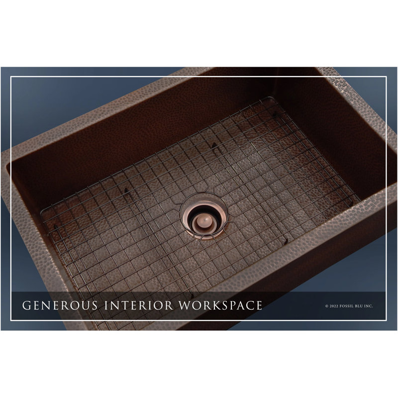 Luxury Heavy 12-Gauge Copper Farmhouse Sink, Includes Accessories, Flat Front