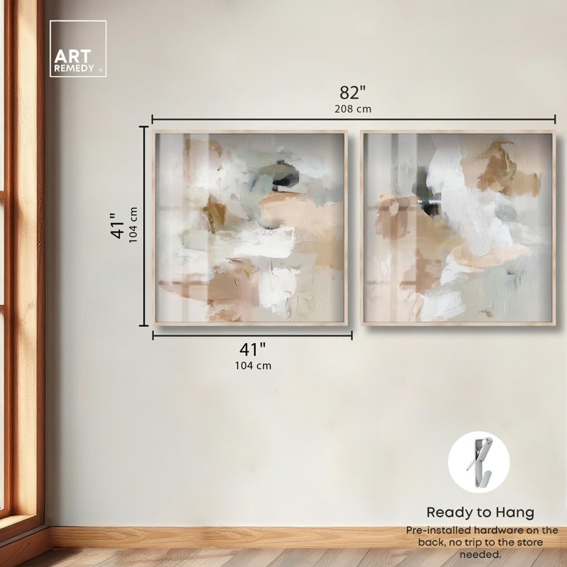 Blended Forms Duo Shadowbox Print Neutral Wall Decor Set by Art Remedy, Black Frame, 12 x 12, 41" H x 41" W, Blonde Frame