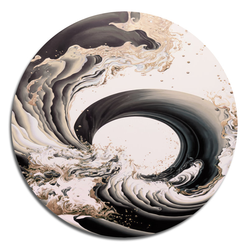 «Abstract Waves Iv», art mural rond en spirale abstraite sur métal, H 36 po x l 36 po, Ivoire ivoire