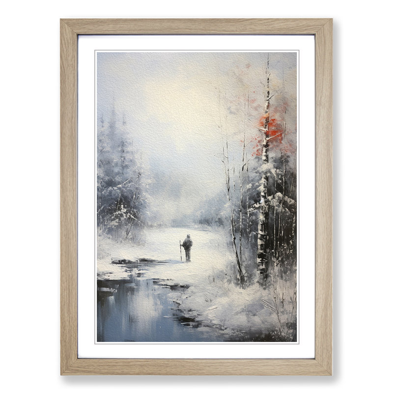 Winter Landscape Action No.2 - Single Picture Frame Print on Wood, Oak, 34cm H x 25cm W x 2cm D