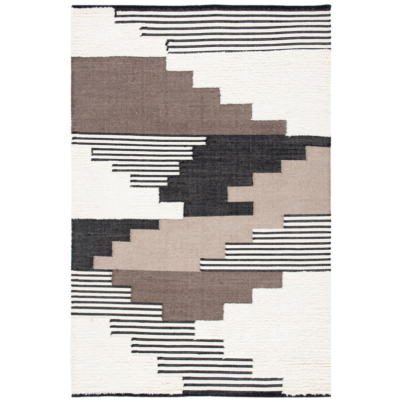 Ingelene Hand Woven Wool/Cotton Rug in Black/Ivory, Rectangle 3' x 5'