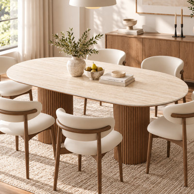 70.8” Stone Top Solid Wood Base Oval Modern Dining Table,Kitchen & Dining Room Tables,Rectangulardining Table For 6