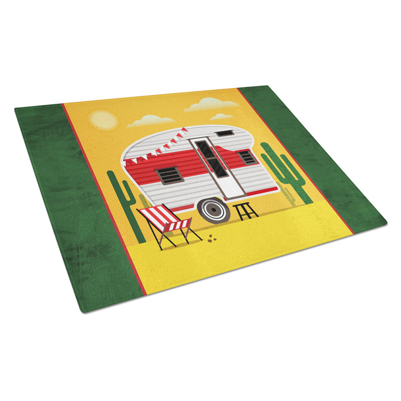 Caroline's Treasures Greatest Adventure Glass Retro Camper Desert Cutting Board