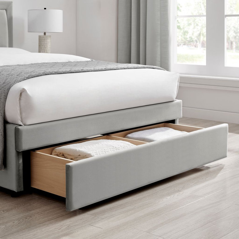 Upholstered Storage Bed, Double (4'6), Grey