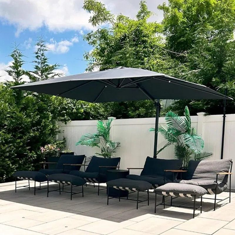 Parasol rectangulaire en porte-à-faux gris 11 pi x 9 pi avec base en croix Yatra, Gris