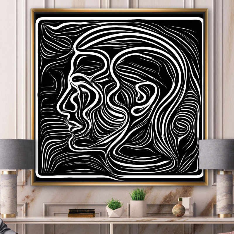 " Black And White Awareness Portrait II ", Gold Framed Canvas, 30'' H x 30'' W x 1'' D