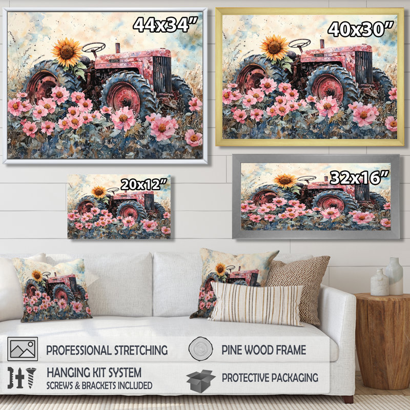 Dorcer Sunflowers by The Old Tractor I - ferme, art mural, Reproduction encadrée d'une seule photo, H 12 po x l 20 po, Blanc