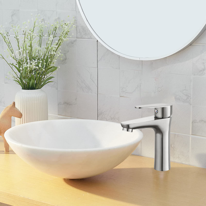 Aura Pro Single-Handle Stainless Steel Bathroom Faucet - SUS304 Countertop Mount With Pop-Up Drain, Brushed Nickel