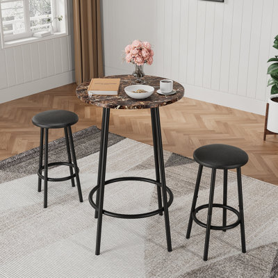 Stylish 3-Piece Bar Table Set With Comfortable Bar Stools, Ideal For Small Spaces And Multi-Scenario Use, Featuring Solid Construction And Easy Assembly