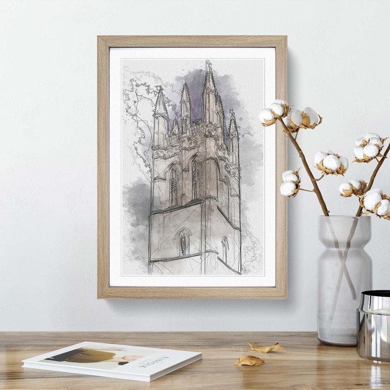 Magdalen Tower in Oxford England in Abstract - Picture Frame Graphic Art Print, 91cm H x 60cm W x 2cm D, Oak
