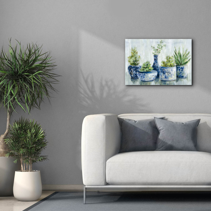«Chinoiserie Plants Bright» par Silvia Vassileva, art mural sur toile, H 18 po x l 26 po x P 0,75 po