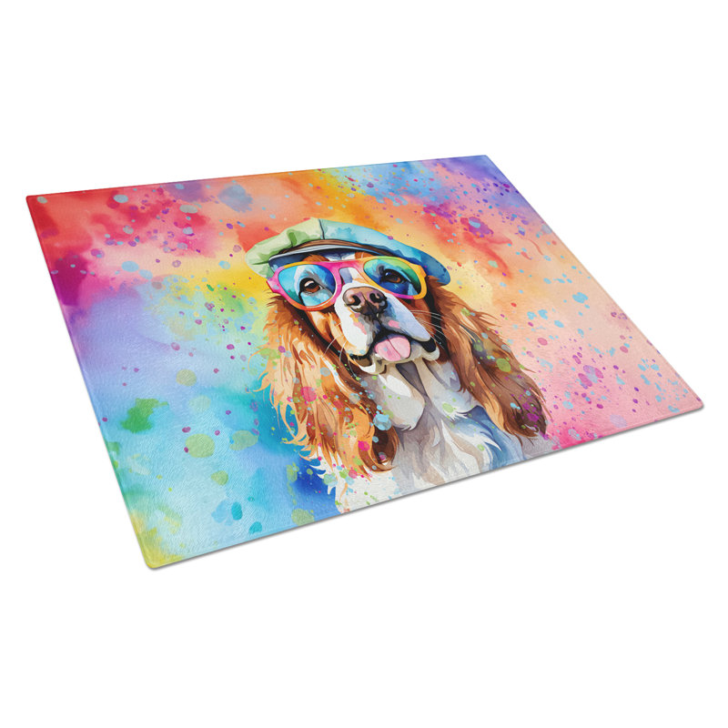 Grande planche à découper en verre Cavalier Spaniel Hippie Dawg