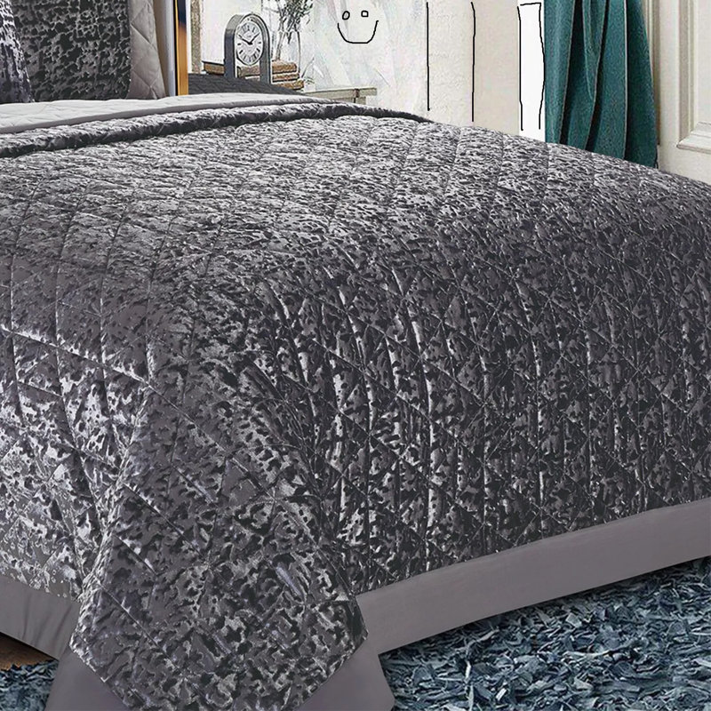 Polyester Bedspread with Pillow Shams Included, Double Quilt + 2 Standard Shams, Grey