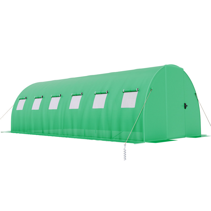  20×10 FT Tunnel Greenhouse with Built-in Sprinkler System, Walk-in Greenhouse for Backyard Gardening, Heavy Duty Galvanized Steel Frame & Waterproof PE Cover, Green
