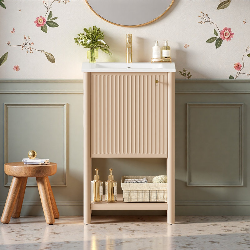 Ensemble de meuble-lavabo sur pied 20 po avec lavabo en céramique, ensemble de meuble-lavabo simple autoportant avec porte à fermeture douce, style français.
