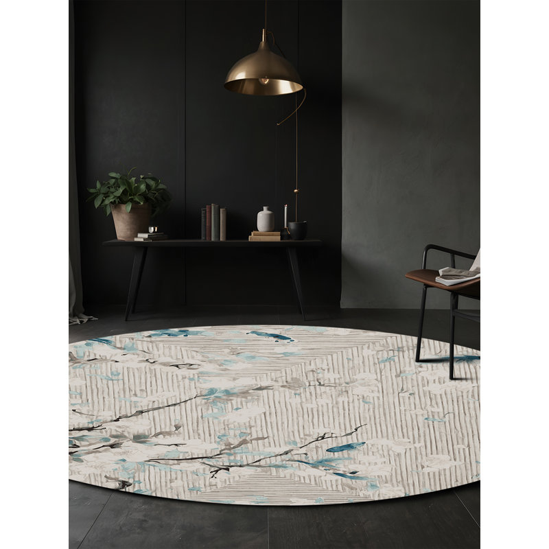 Machine Washable Gray Area Rug, Round 6'