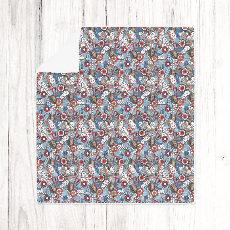 Throw Blanket, 68" W x 80" L, Abstract, Gray/Blue/Red
