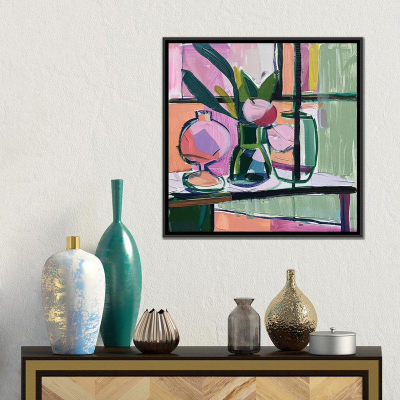«Pastel Elegance Matisse Inspired Still Life», reproduction d'art sur toile encadrée, Noir, H 18 po x l 18 po
