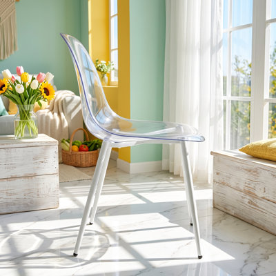 Aero 19.68" W x 18.3" D x 33.46" H Antique White PET Plastic Seat Metal Leg Dining Chair (Set of 4)