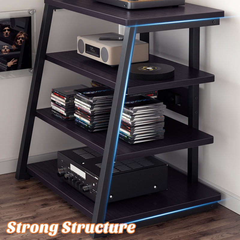 4-Tier AV Media Stand With Outlets, Media Console With LED Lights, Tan