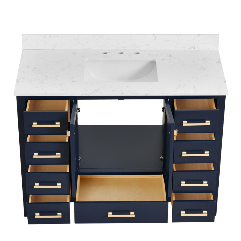 48-inch Bathroom Vanity With Engineered Stone Top, Blue, Gold