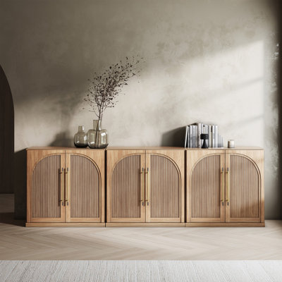 Ensemble de 3 buffets modulaires avec portes en bois à double arc, brun clair
