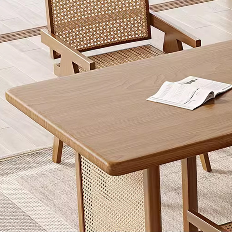 Brown Rectangular Solid Wood Dining Table, 29.53"H x 78.74"L x 35.43"W