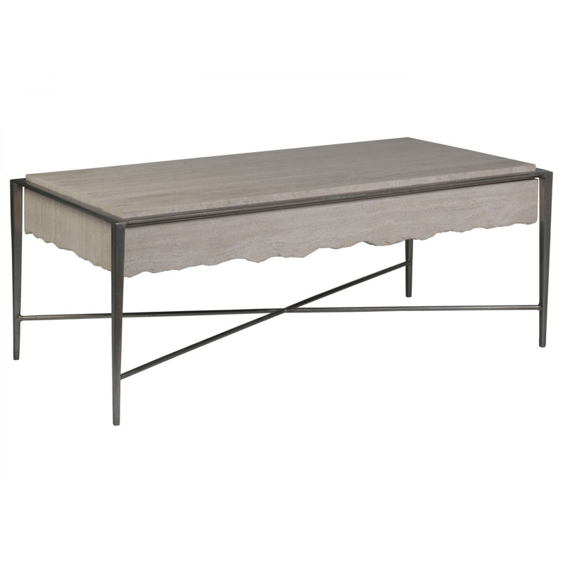 Everest Contemporary Beige & Silver Metal Rectangular Coffee Table