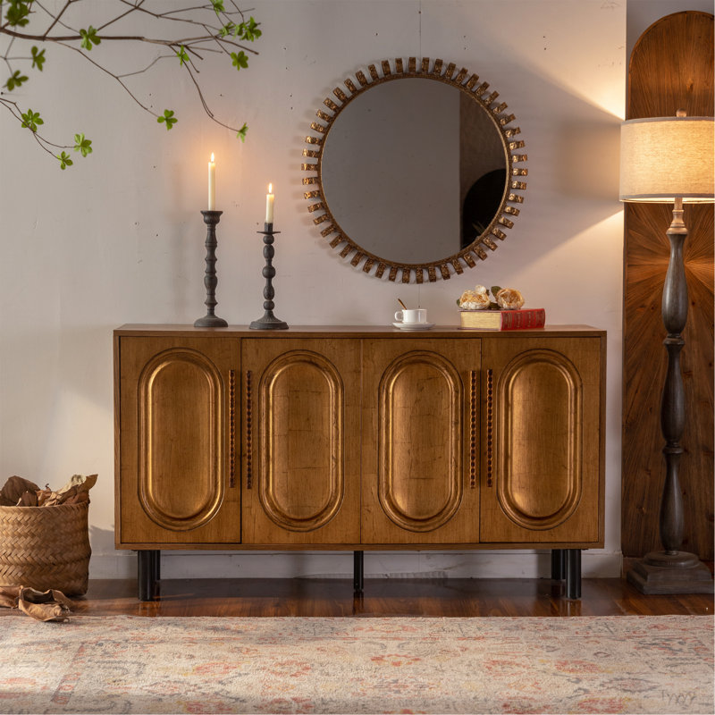 Buffet avec rangement - armoire de cuisine en bois avec tablette réglable, console sans poignée pour la salle à manger, table d'entrée moderne à 4 portes