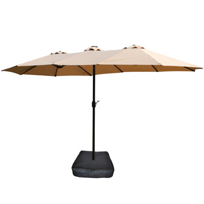 Fade- Patio Double Umbrella - 15X9ft Taupe Convenient Crank
