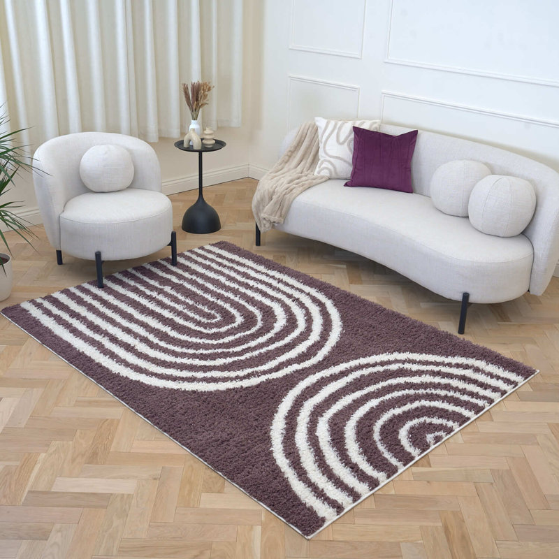 Moodi Modern Shaggy Area Rug Abstract Line Design, Purple , Rectangle 200 x 290 cm
