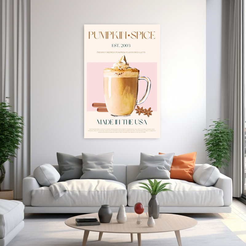 Art mural rétro citrouille épice latte, H 60 po x l 40 po