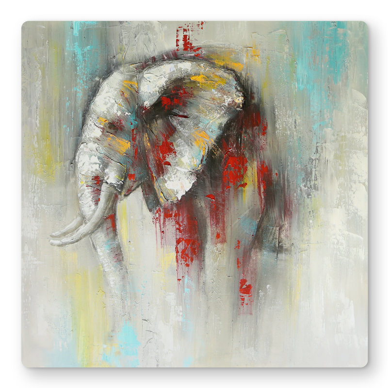 Abstract Paint Splash Elephant - Turquoise Metal Print Decor