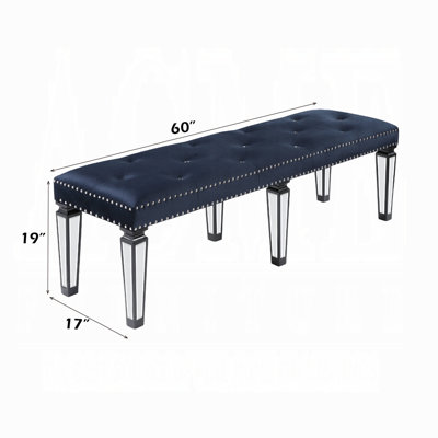 Varian II Glam Velvet Bench With Mirrored Frame, Dark Navy Upholstery