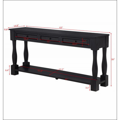 63" Long Console Table with Drawers and Shelf for Entryway, Hallway, Living Room, Acacia Wood Table, Navy