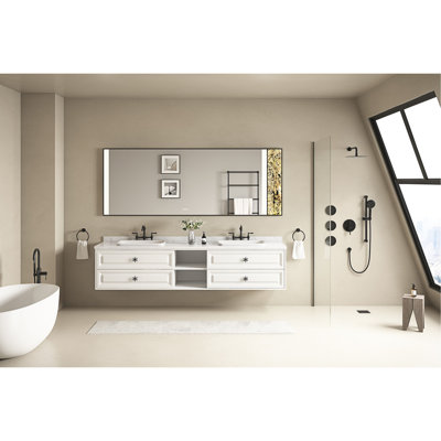 Bathroom 84x36inch Led Vanity Mirror - Fog Wall Mount Memory Large Adjustable With Back And Natural Stone Decoration Mounted Beautification