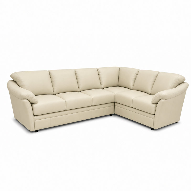 Ramdev Top Grain Leather Sofa Sectional with Cushioned Back and Pillow Top Arm, Left Hand Facing, Ivory