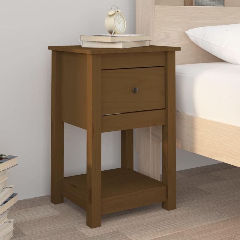 40cm W Solid Wood Bedside Table, White, Individual