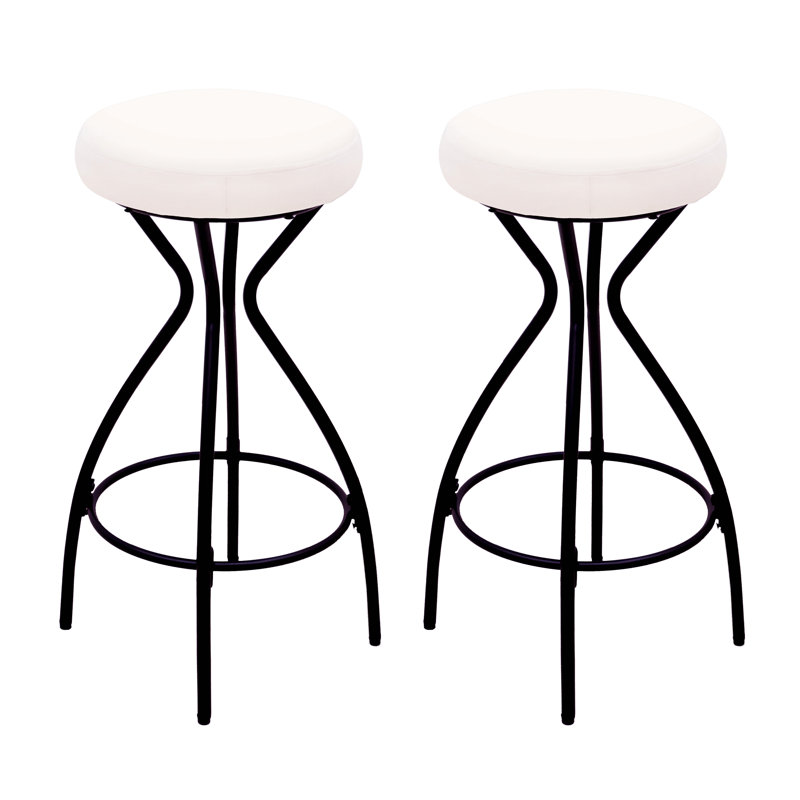 Modern Backless Bar Stools Set Of 2 Round Upholstered Counter Stools For Kitchen Island Velvet Dining Chairs (Black & Creamy White)