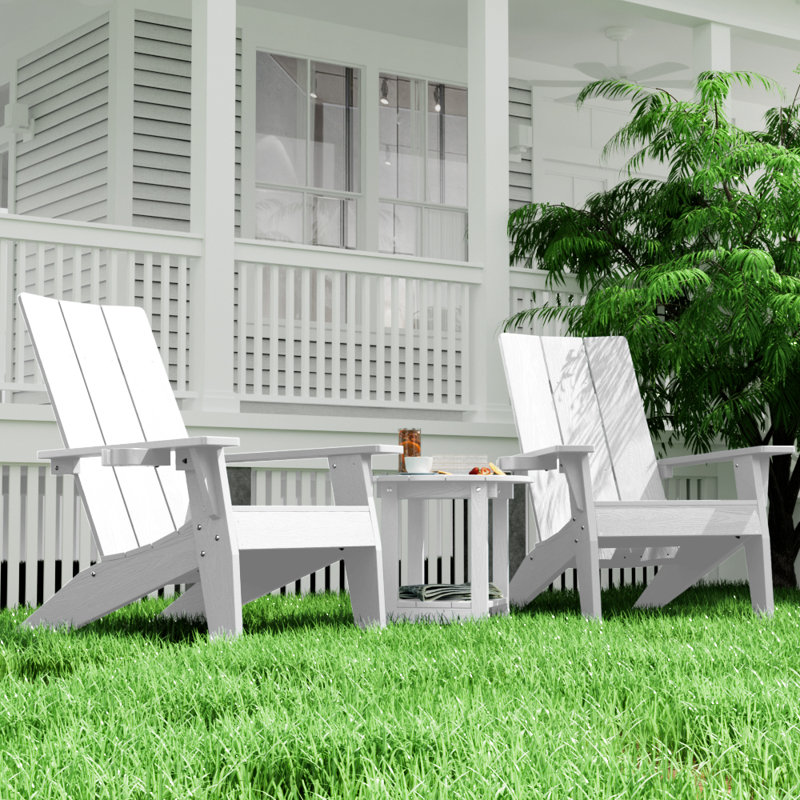 Caddo Outdoor Adirondack Chair With Table, White