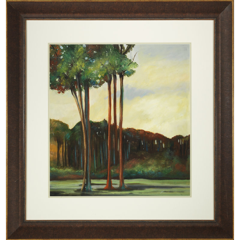 «Cypress Trees», peinture sur verre encadrée