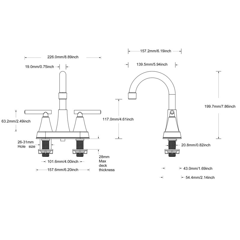 2 Bathroom Sink Faucet, 7.86" Tall, , , Strong Ss304 & Zinc Alloy, Comfortable Abs Handles, Pull-Out Option, Quality Ceramic Cartridge, 1.2 Gpm Flow, 360 Swivel Spout, Deck Mounted, Plate Included,