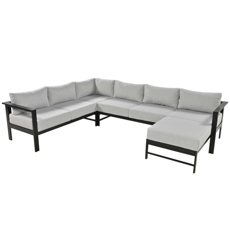 U-shaped Multi-person Outdoor Sofa Set for Gardens, Backyards, and Balconies, Comfortable and Durable, Gray