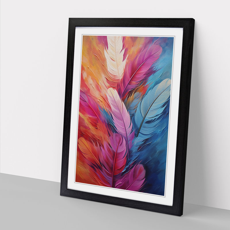 Feather Abstract No.2 - Single Picture Frame Print on Wood, 64cm H x 46cm W x 2cm D, Black