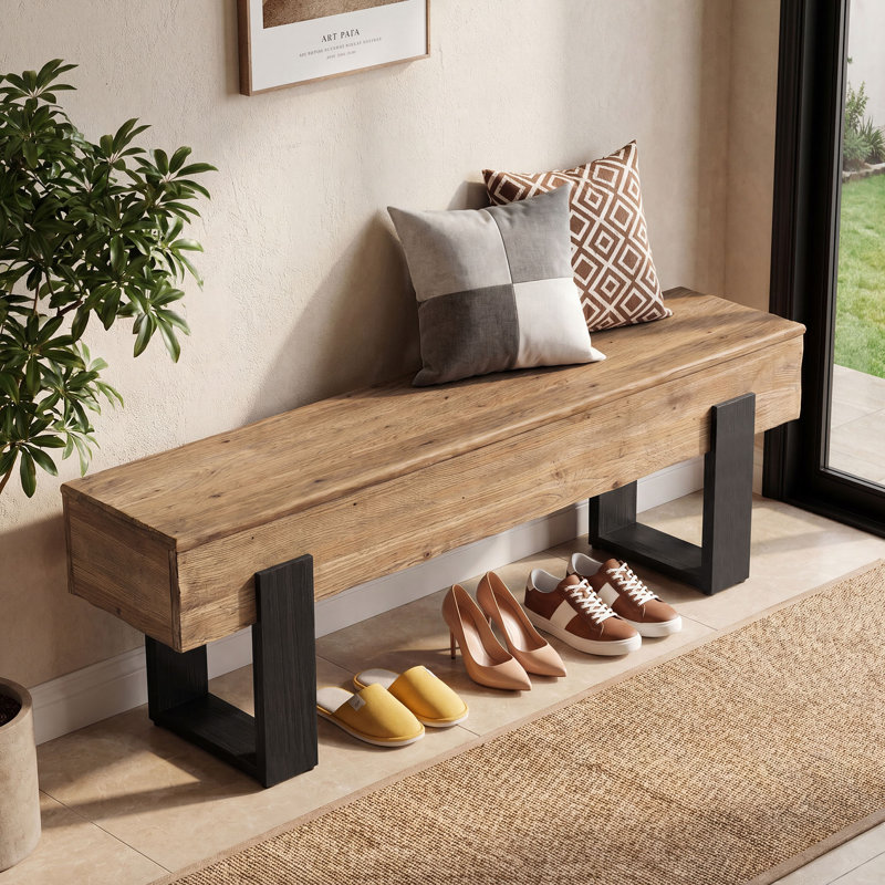 63" Solid Wood Entryway Bench