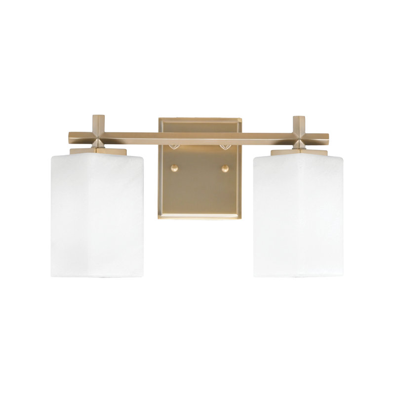 Barre d'éclairage de salle de bain 2 lumières avec verre carré en marbre blanc Franklin 3,5, Laiton